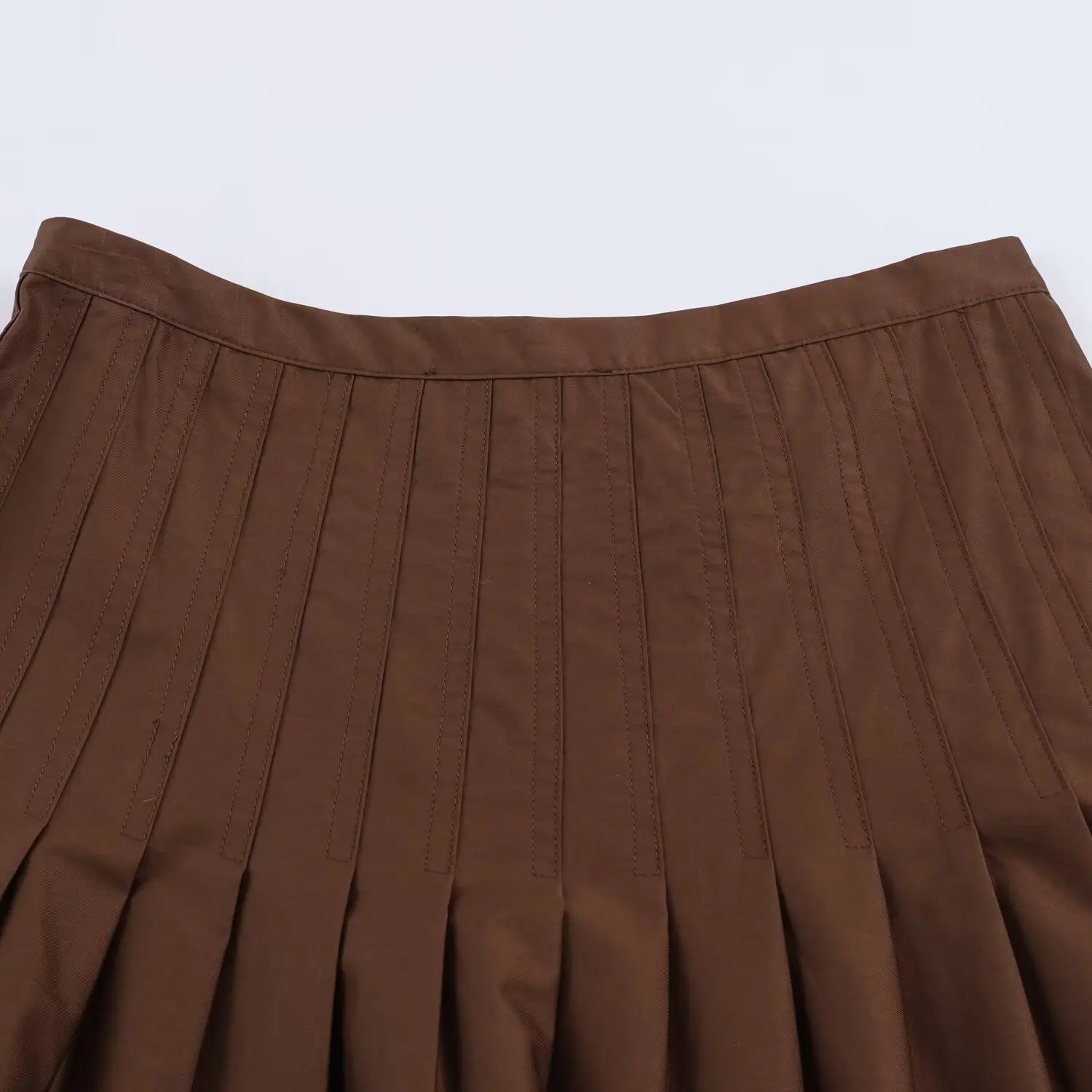 Nlzgmsj 2026 Neuer Vintage Einfarbiger Midi-Rock mit Falten an der Taille, Lange Röcke für Damen, Modischer High-Street Casual Urlaubsrock – Detail 9