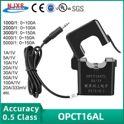 NJXSE OPCT16AL Clamp CT 1000/1 2000/1 3000/1 CT AC 5A 10A 30A 50A 100A 150A / 50mA 1V 3.5mm Jack Split Core Current Transformer