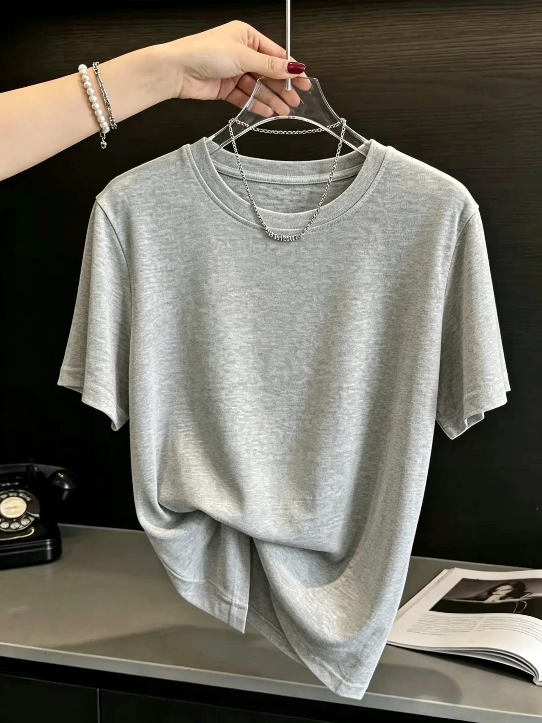 Ice Silk Snowflake Cotton Loose Short Sleeve T-Shirt Women Summer New plus Size Casual Thin round Neck Top Comfortable Fit