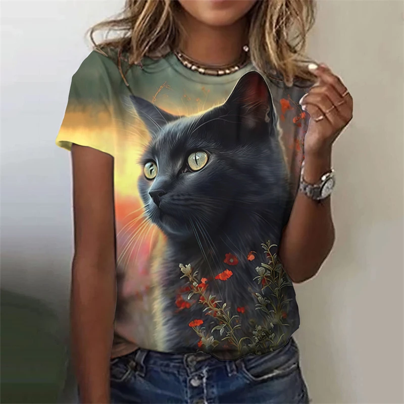 

Summer Animal Cat 3D Print T-shirts Women Streetwear Casual Fashion Y2k Short Sleeve T Shirt O-neck Tees Tops Clothing
