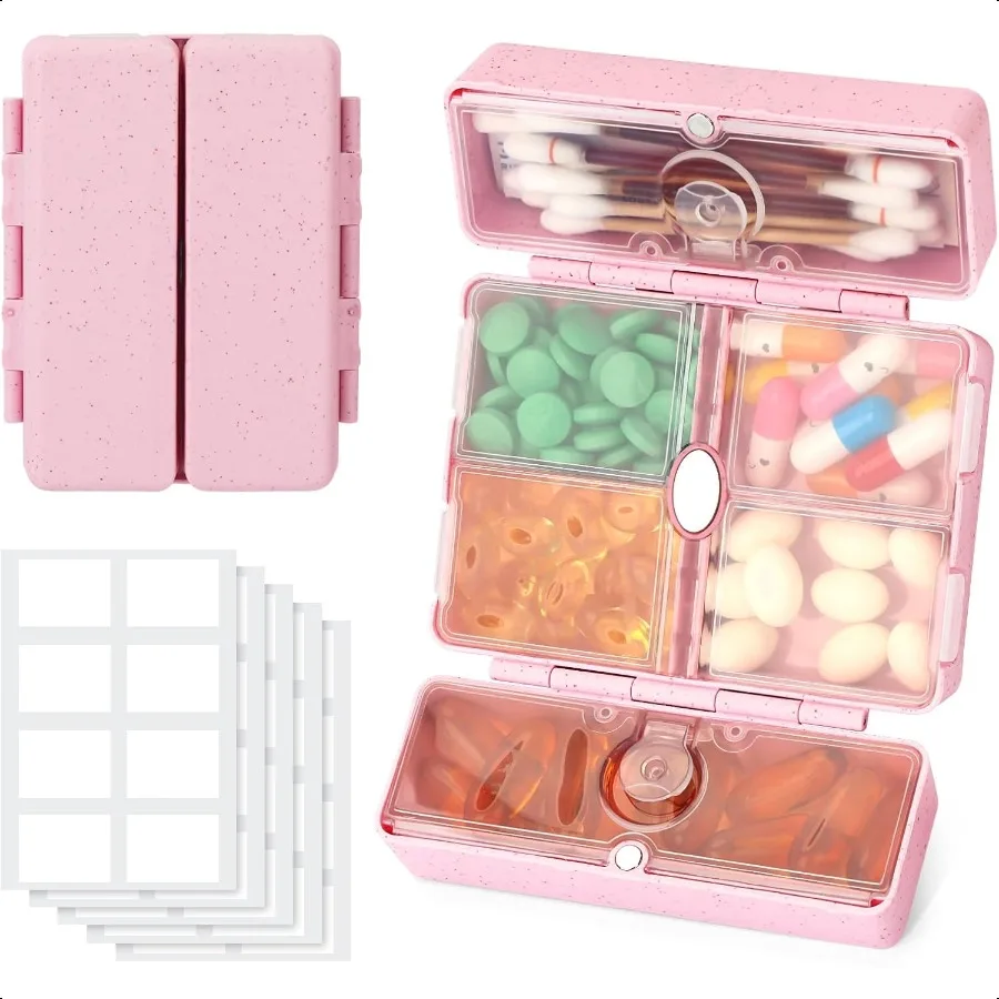 

Маленький ежедневный органайзер для таблеток с этикетками. Органайзер для таблеток для лекарств. Подходит для вашего кошелька или кармана для путешествий, чтобы держать витамины рыбы Oi.