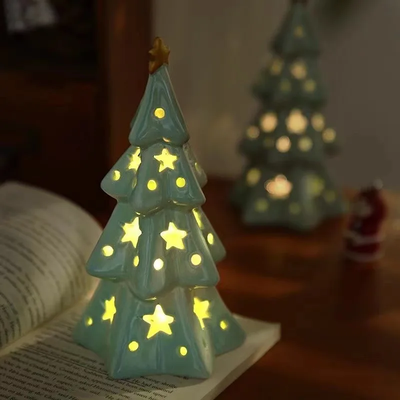 

Christmas Cute Ceramic Star Christmas Tree Night Light Bedroom Desktop Decoration Ornament Atmosphere Light Birthday Gift