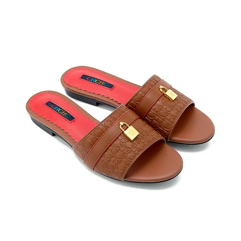 2026 Summer Solid Color Flat Women Sandals Comfortable Casual Beach All Match Low Heel Open Toe Shoes