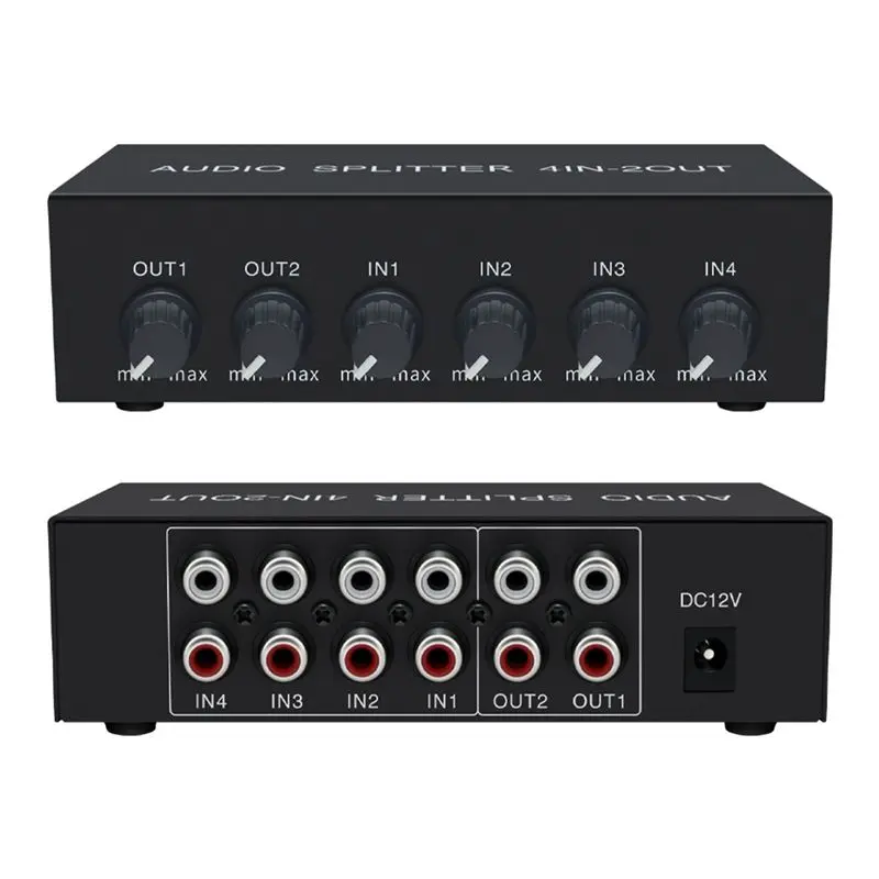 DT21 4 in 2 Out Audio Switch RCA Volume Adjustment Stereo High Fidelity with Op for Amp for Home Audio EU Plug
