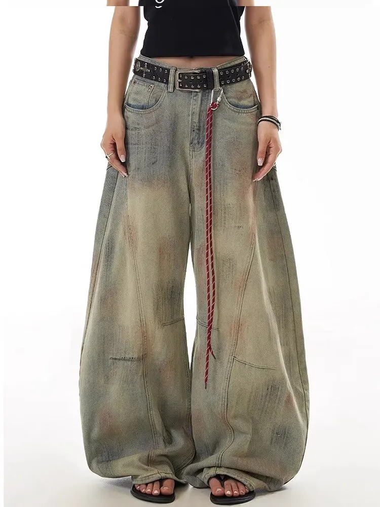 

Мужские джинсы Street Sle Dirtied Bleach Distred Denim, свободные, широкие, длинные, для весны и осени, в стиле Desert Wind, повседневные