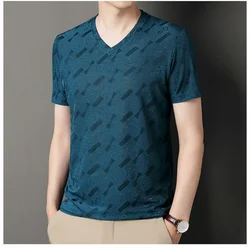 Fashion Men Summer Ice Silk Short Sleeved T-shirt Koreon Streetwear Male Clothes New Loose Basic Vintage Business Casual Tops