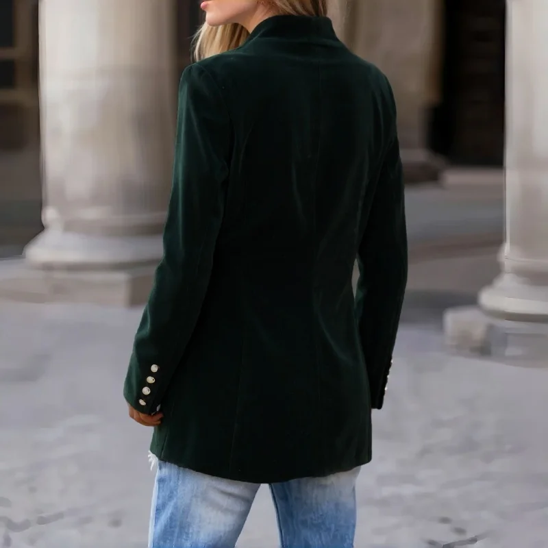 Dámský slim fit manšestrový sako s dlouhým rukávem, elegantní krátká bunda s dlouhým rukávem, elegantní zimní kabát, podzimní módní klopový kabát - náhled 2