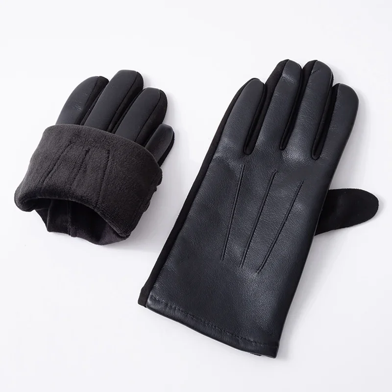 High-quality Men\'s Leather Gloves Winter Business Windproof Keep Warm Touch Screen Driving Guantes Autumn Male Black Gloves