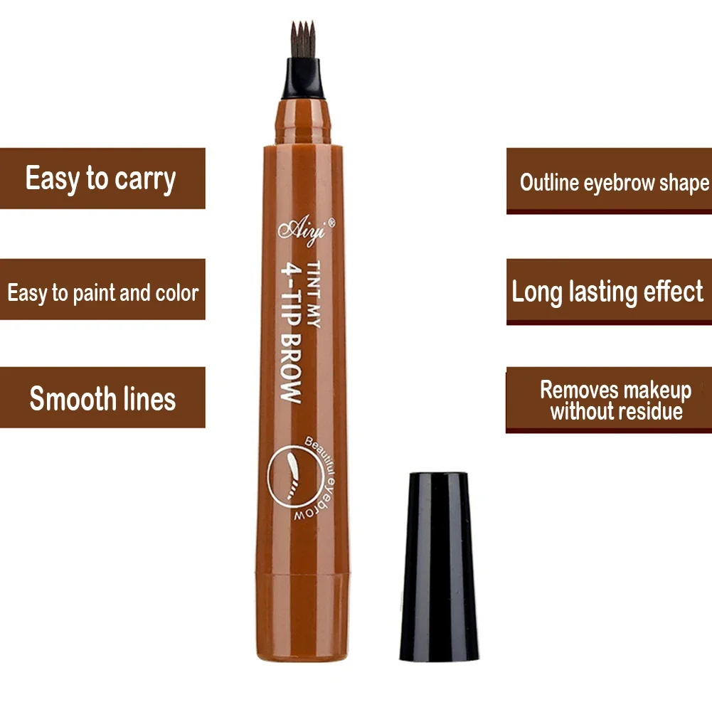 กันน้ำ 4 ง่าม 3D ดินสอเขียนคิ้วธรรมชาติยาวนานน้ำยาสีน้ำตาลปากกาเขียนคิ้วคิ้วแต่งหน้าความงามเครื่องสำอาง