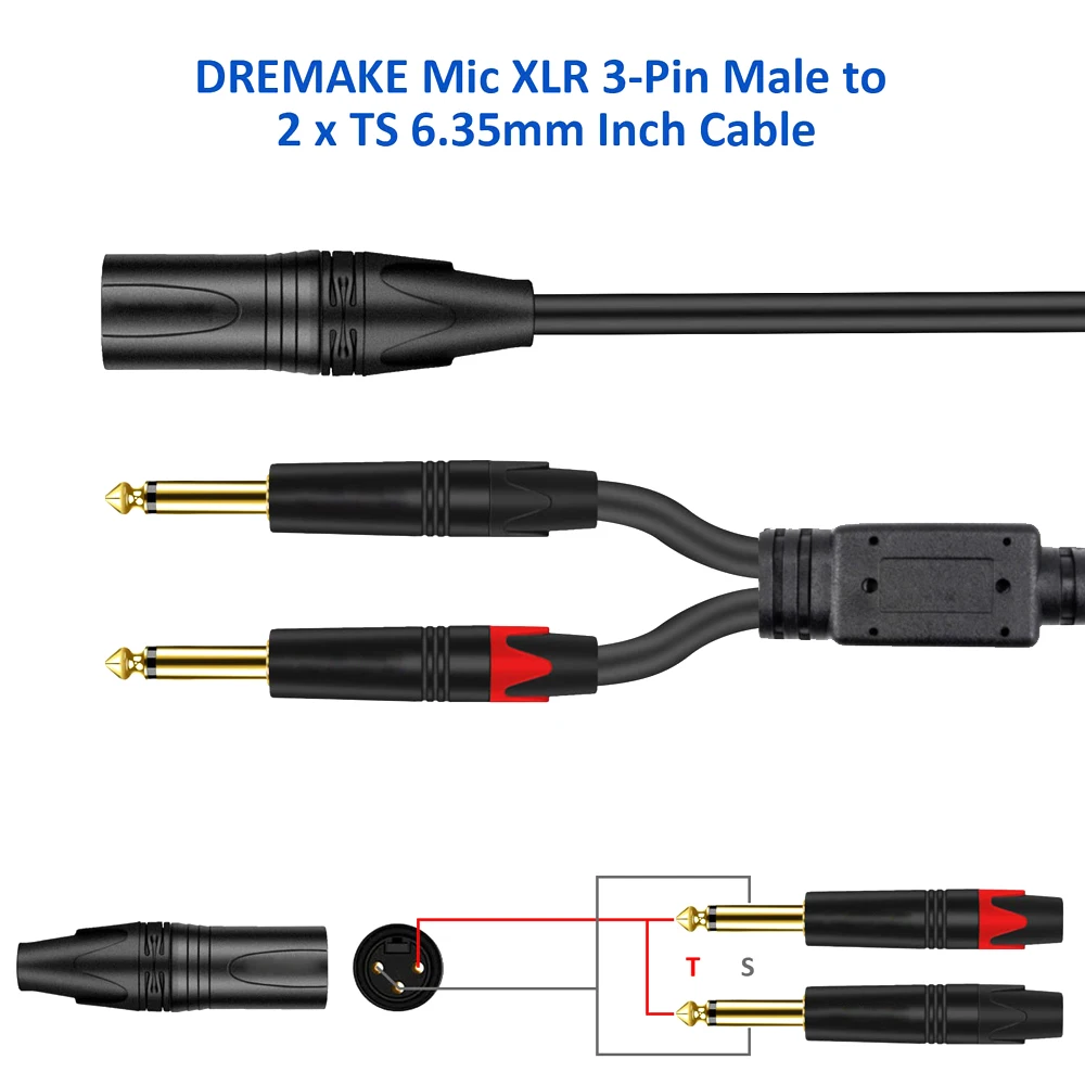 ORZERHOME-Cable de Audio Mono de 3 pines, conector XLR hembra a Dual de 6,35mm, TS 1/4 Jack, estéreo, Aux, enchufe de 6,35mm a XLR macho Y divisor