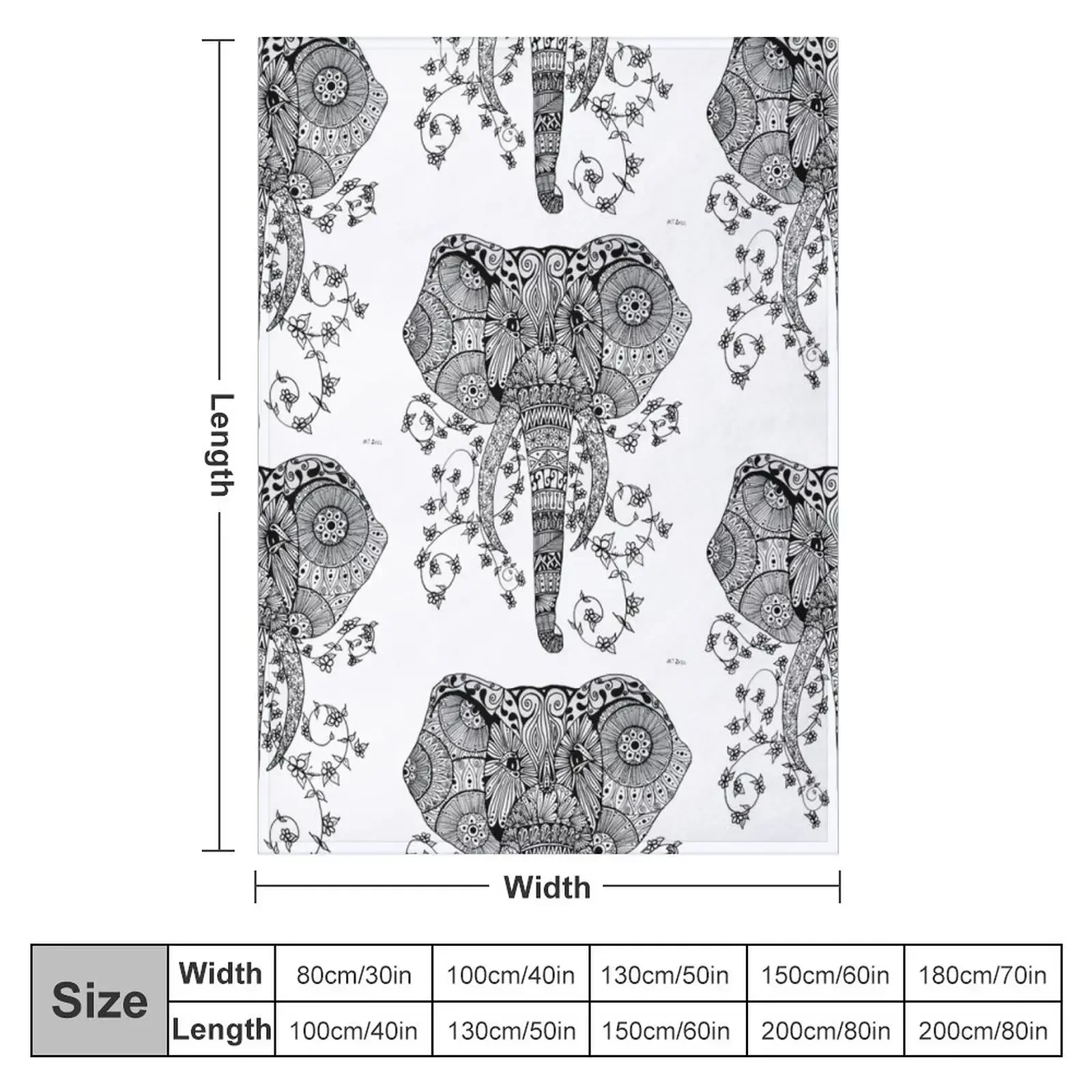 Mandala 8 - Elephant hand drawn in mandala zentangle style Throw Blanket couch cozy soft plush fuzzy picnic outdoor blanket