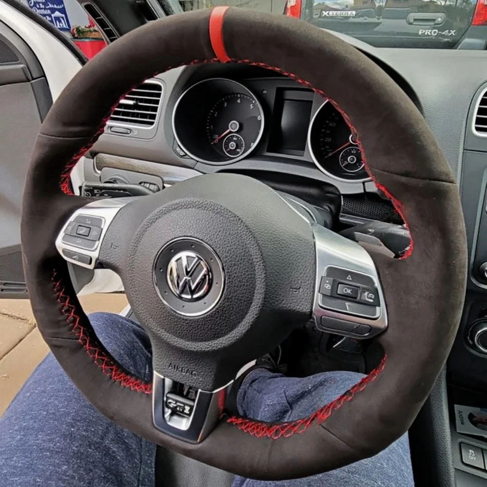 Customization Hand Sewing Suede Leather Non-Slip Car Steering Wheel Cover For Volkswagen Golf 6 GTI MK6 Polo GTI Scirocco R