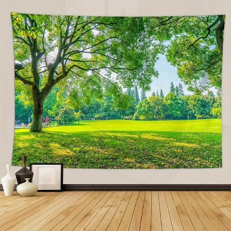 Green Park Lawn Big Tree Sunlight Nature Tapestry 2D Flat Printing Wall Hanging Backdrop for Living Room Bedroom Decor Fresh Art