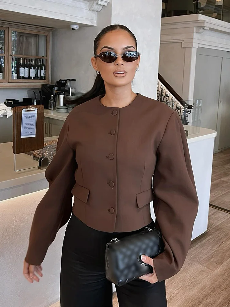 Women Autumn Elegant Skirt Set Fashion O-neck Crop Single Breasted Long Sleeves Coat Female Chic High Waist Pencil Mini Skirts