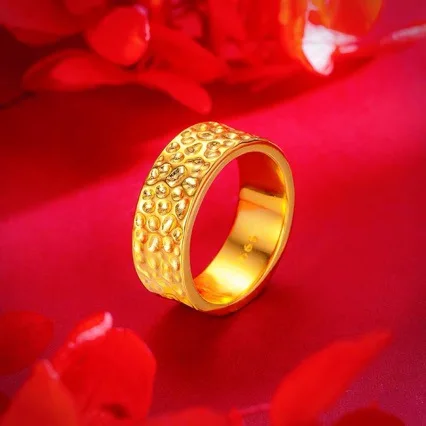 Boutique AU999 gold couple ring closed ring 24K real gold men and women honeycomb ring birthday gift