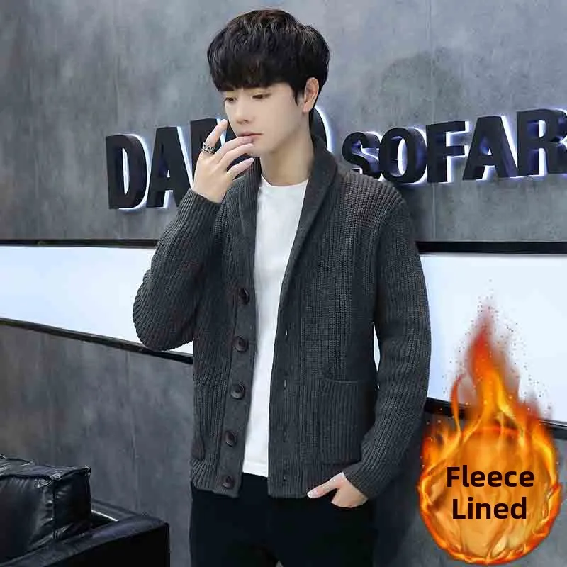 

Men's Thiened Fce Lined Knitted Cardigan Sweater Faion Casual Button up V Ne Autumn Winter New Sle Polyester Blend