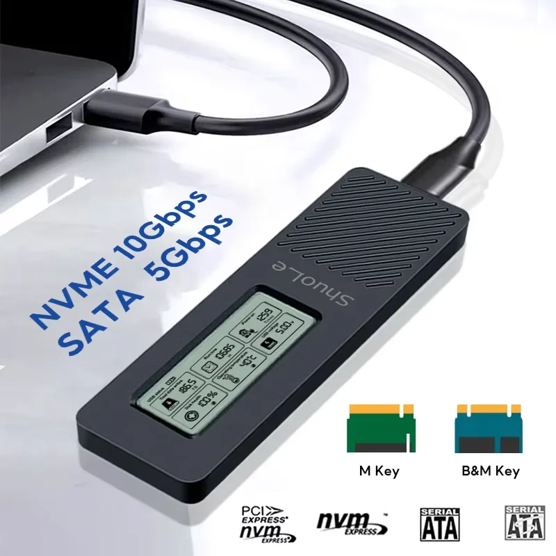 M.2 NVMe SATA SSD Enclosure Dual Protocol NVMe SATA to USB 3.2 10 Gbps NVMe PCI-E M.2 SSD Case Support UASP For Hard Disk