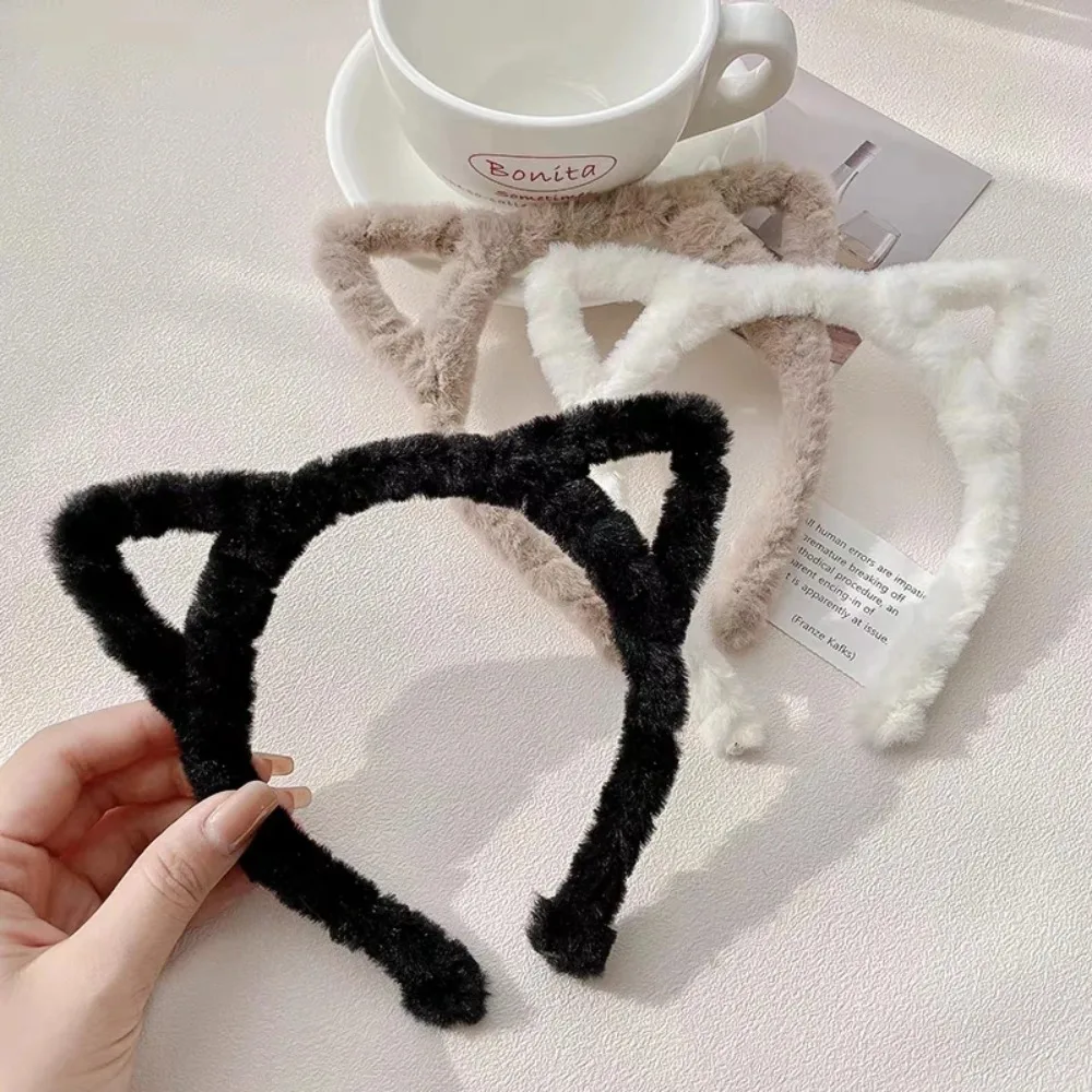 Desenhos animados gato orelha Headband, Headhoop portátil, cor sólida, leve, acessórios de cabelo, doce, bonito