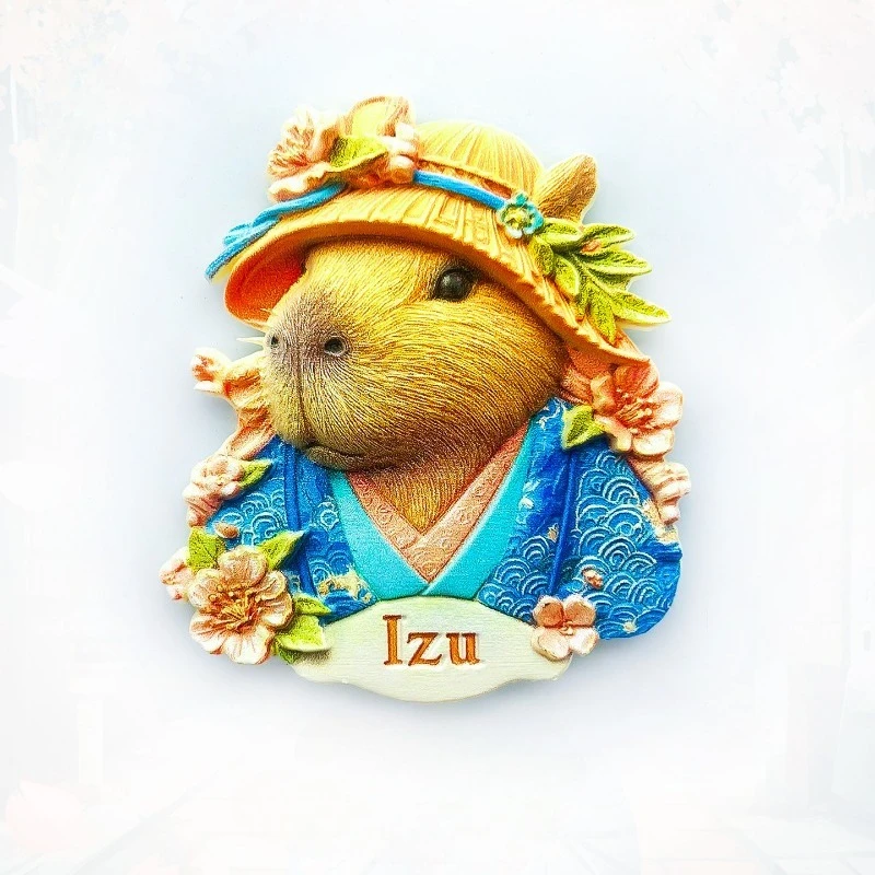 Izu Japan Fridge Magnet - Cute 3D Kirby with Hat Souvenir Unique Anime Hot Spring Gift for Travel & Kawaii Home Decor