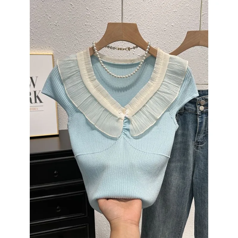 2024 New Short Sleeve Knitted Shirt for Women's Summer Fashion Style, Tailored and Slim, Unique and Beautiful Top