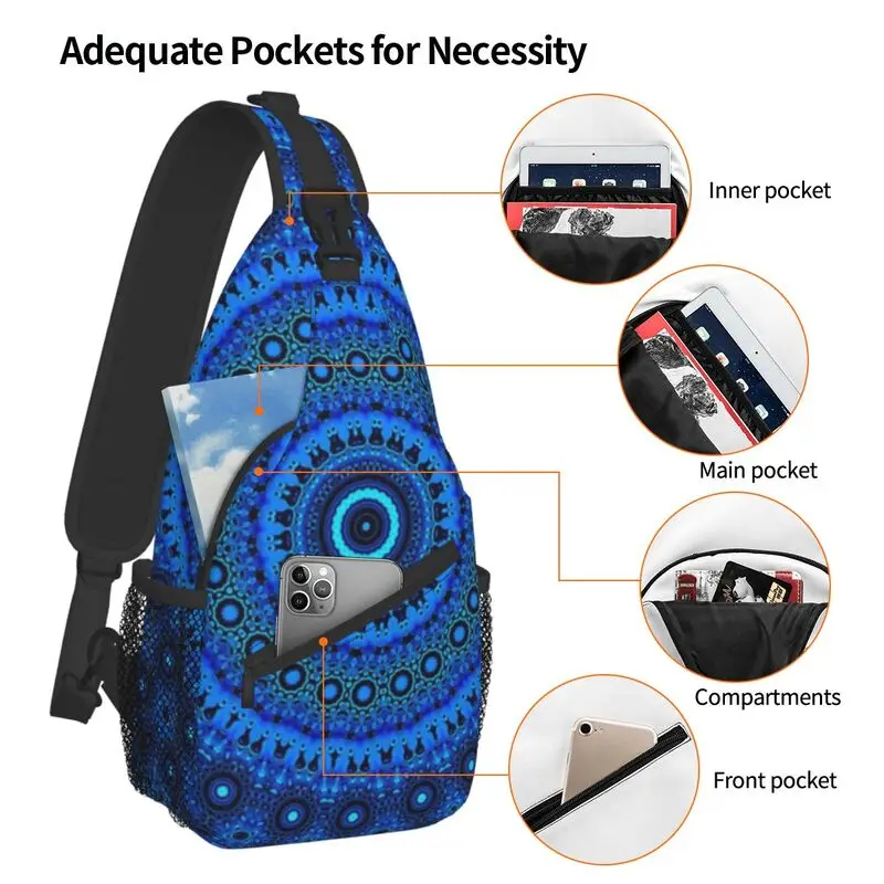 Casual Delft Mandala Sling Crossbody Mochila Homens Buda Budismo Flor Padrão Floral Ombro Peito Sacos para Camping Biking