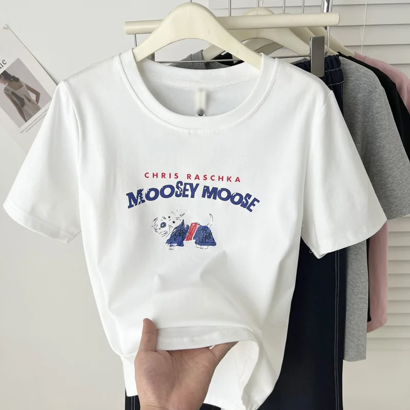 

100kg Plus Size Women's Top Casual Printed Letters Puppy Tees Short Sleeve Round Neck T-shirt 2517