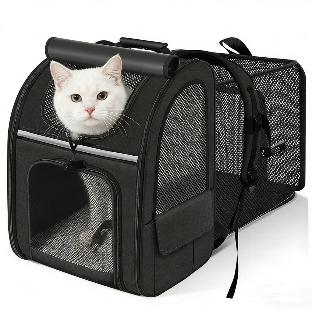 Cat Carrier Backpacks Expandable Cat Backpack with Shade Cover, Breathable Mesh Pet Carrier Backpack Bag for Travel Hiking Campi