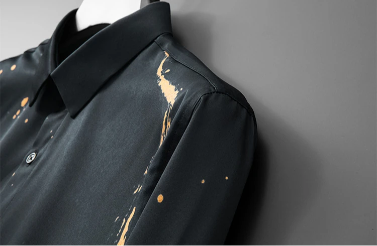 2025 Art Printed Koszula męska z długim rękawem Koszula codzienna Bez prasowania Biznesowa Odzież męska Bankiet Impreza Smoking Bluzka