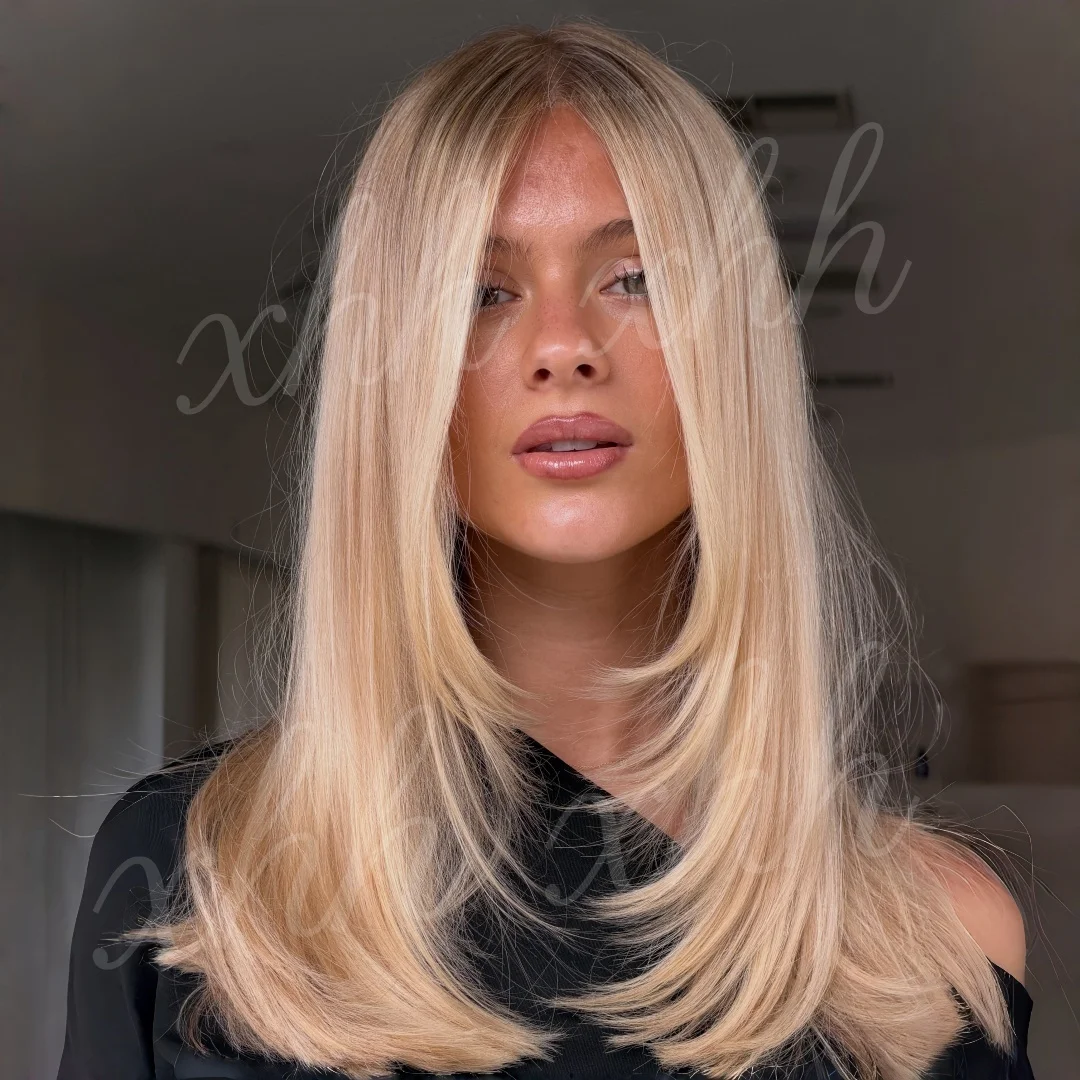 Ombre Blond 24Inch Straight Natural HD Lace Wig for Women Pre-Plucked Transparent Lace Frontal Versatile Hair Wig