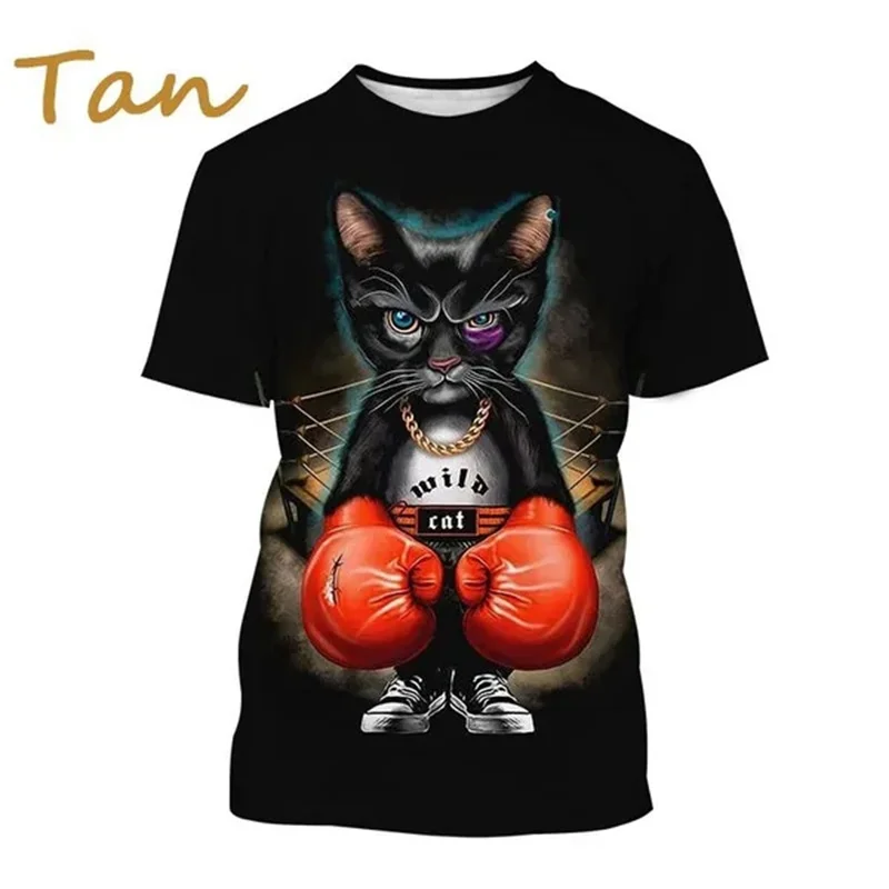 Funny Boxing Cat T Shirt Novelty Men 3D Muay Thai Cats Boxer Print T-shirt Cool Designs Felinae Felis Catus Kids Tops Tee Shirts