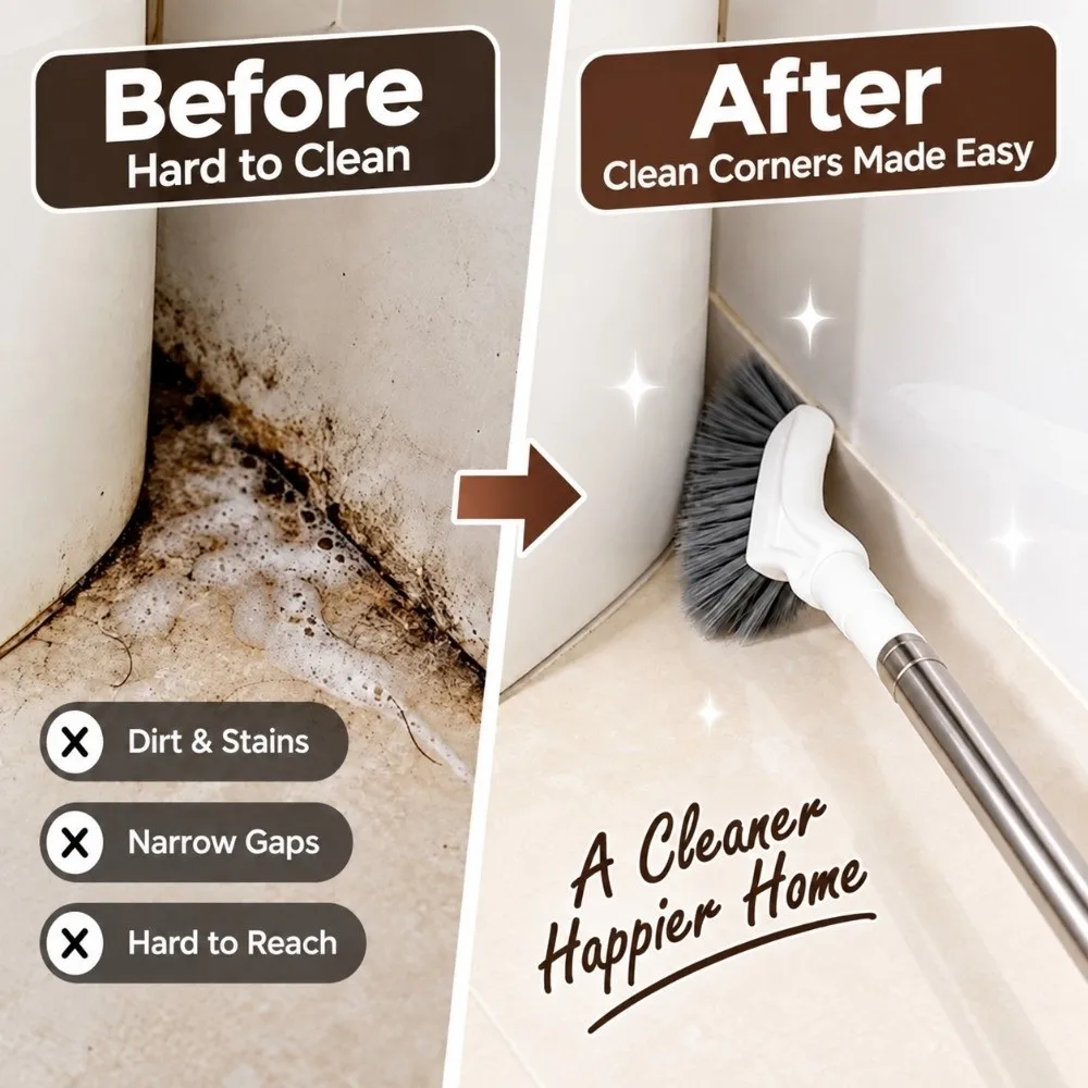 Long Handle Extendable Cleaning Brush Narrow Head Drainable Crevice Cleaning Brush Wall Hanging Gap Cleaning Brush
