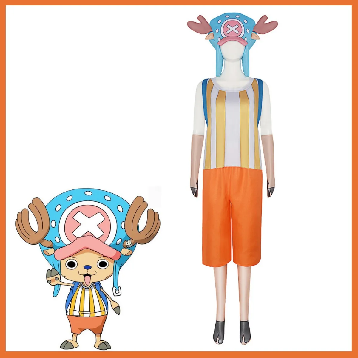 Anime Tony Tony Chopper Cosplay Costume Thousand Sunny Plush Hat Stripe Uniform Knapsack Man Woman Kawaii Halloween Suit