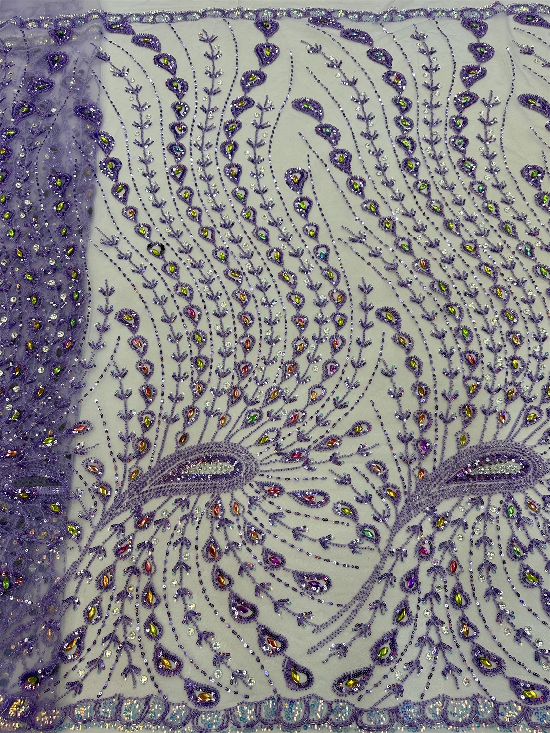 

African Beaded Purple Lace Fabric French 5 Yards Tulle Mesh Sequins Embroidered Lace Fabrics Weddings Party Dress Sewing