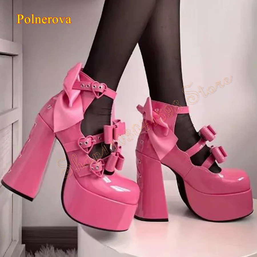 

Cute Bow Leather High heel Shoes,Thick Sole Round Toe Pumps Thick Heel Strap Women Shoes Plus Size 2024 New Zapatos Para Mujere