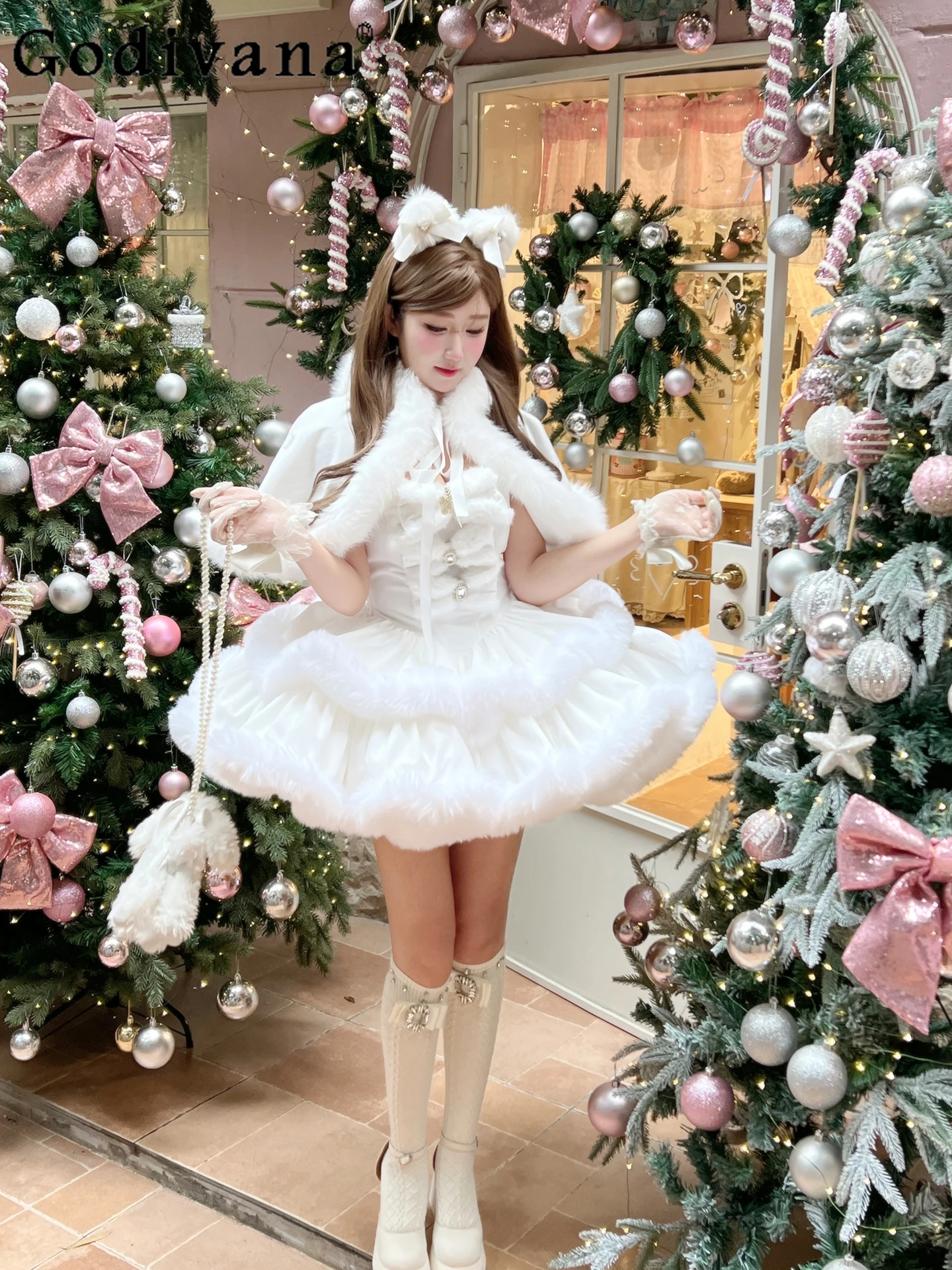 

Autumn Winter Japanese Style Original Lolita Strapless Princess Dress Sweet Cute Doll Feel Girl Cloak Warm Coat