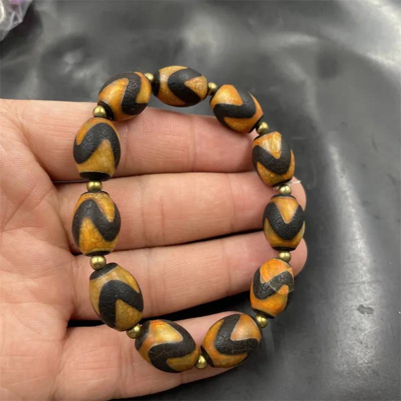 Vintage Tiger Tooth Dzi Beads Old Agate Bracelet