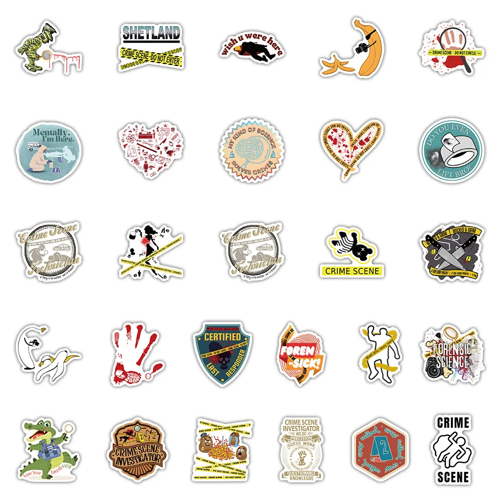 52 قطعة من ملصقات مشهد جريمة الشرطة الكرتونية، شارات تحذيرية لمشهد الجريمة للهاتف المحمول وحقيبة الكمبيوتر المحمول وملصق مضاد للمياه