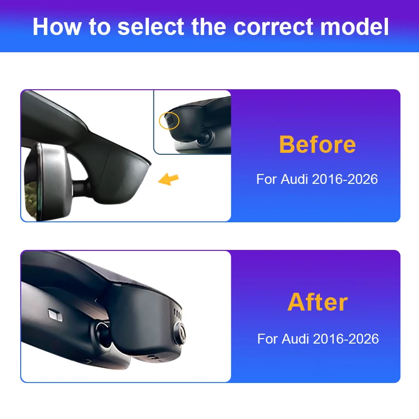 New! Plug and Play Car DVR WiFi Dash Cam for Audi a3 a4 a5 a6 a7 a8 q3 q5 q7 b4 b5 b6 b7 b8 b9 8v c5 c6 c7 8p 8v rs tt 2016~2026