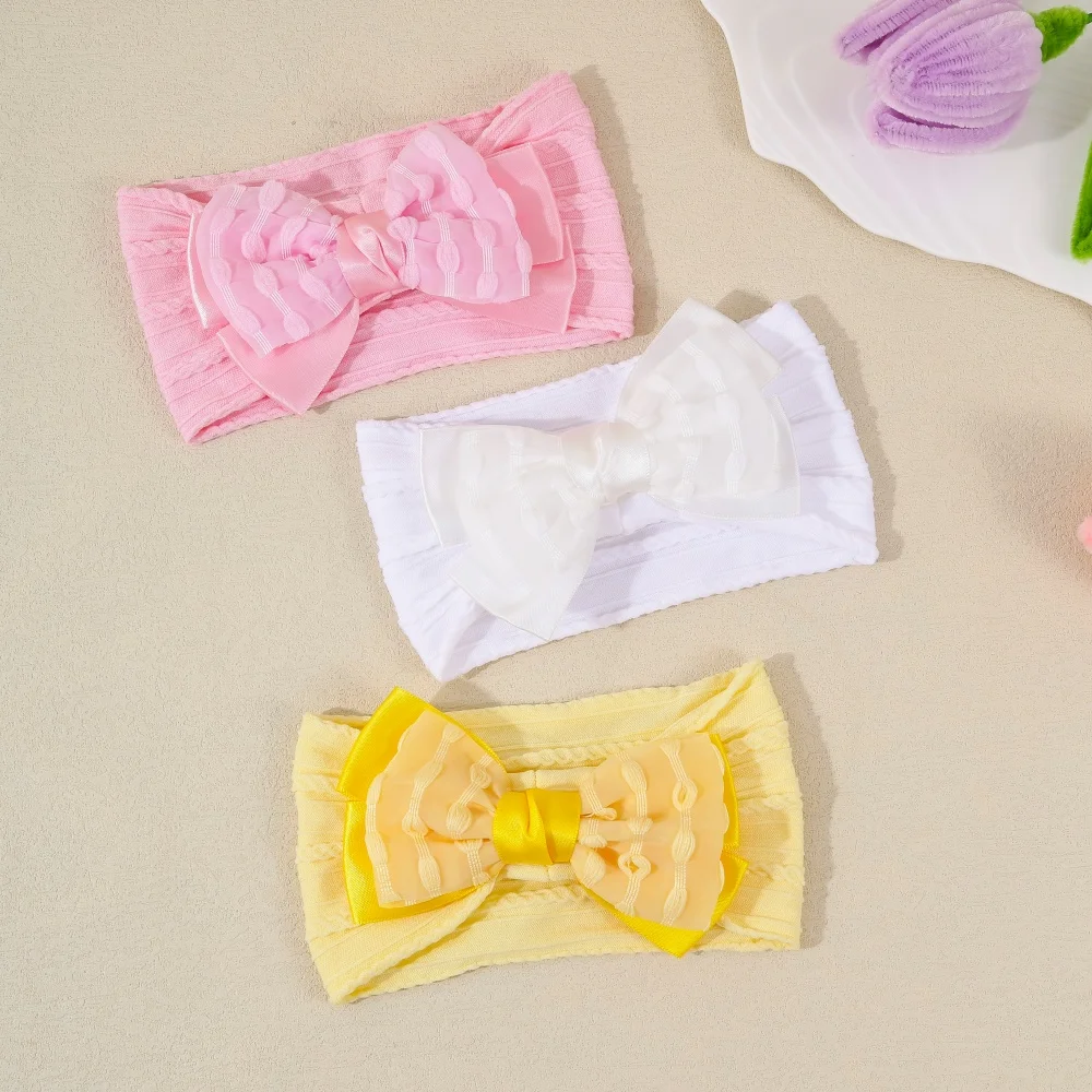 Cable Knit Bow Baby Headband Soft Strerchy Elastic Wide Bow Turban Cute Infant Hair Accessories Newborn Photography Props