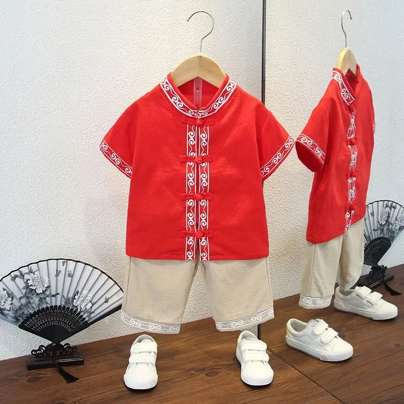 

2Pcs Boy Chinese Traditional Clothing for Kids New Year Costumes Tang Suit Hanfu Children Cosplay Spring Festival Sets