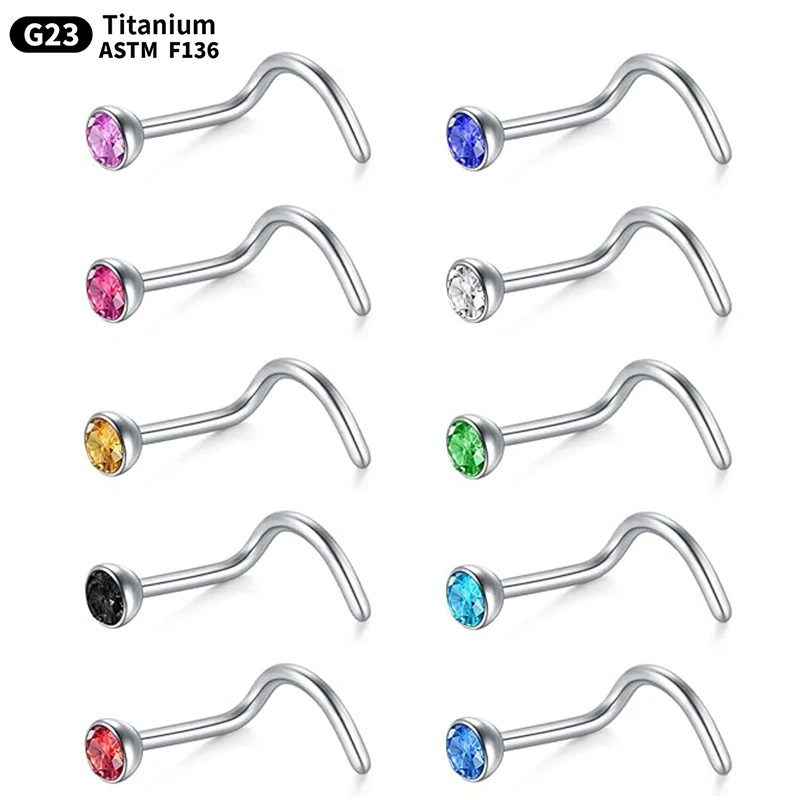 1 peça 18g 20g piercing de nariz cristal narina piercing titânio nariz anéis parafuso nariz parafuso prisioneiro cartilagem brincos pircing joias femininas