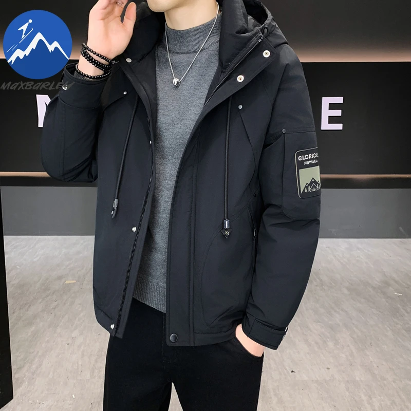 Maxbarley جديد سترة شتوية الرجال في الهواء الطلق التزلج يندبروف الأبيض بطة أسفل معطف دافئ ماركة عادية مقاوم للماء مقنعين سترة البخاخ