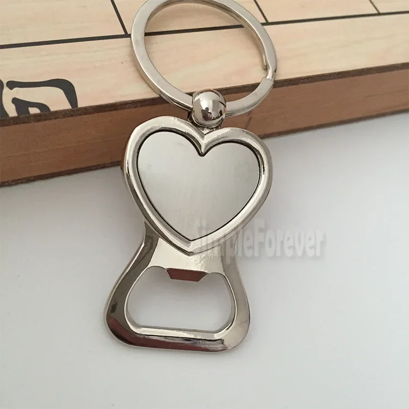 DIY Photo Heart Shaped Metal Beer Bottle Opener Keychain Keyring for Wedding Party Gift