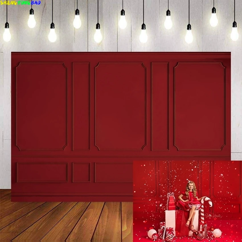 

Christmas Red Wall Photography Background Interior Xmas Holiday Party Kids Family Portrait Decor Backdrop Photo Studio KL-01