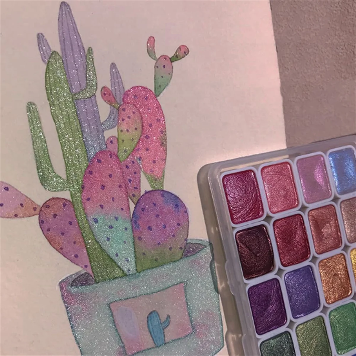 مجموعة طلاء معدني بألوان مائية ، ألوان مائية لامعة ، صندوق طلاء صلب ، 20 لونًا ، 1 مل-ب