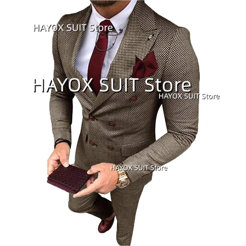 

2022 Men's Tweed Suit 2 Piece Lapel Men Ensembles De Blazers Wedding Fashion Slim Fit Costume Homme (Jacket + Pants) Tuxedo