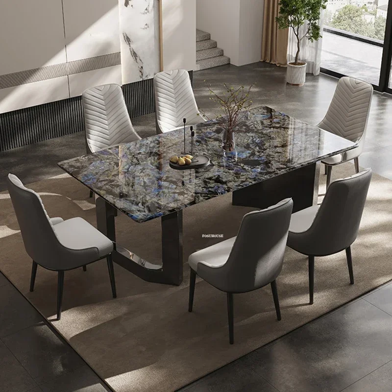 Nordic Home Rechteckiger Esstisch und Stuhl-Set, Esszimmermöbel, italienische leichte Luxus-Slate-Esstische für die Küche Y
