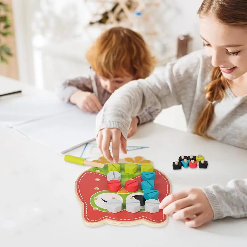 Wooden Screw Toy Fun Fine Motor Development Activity Wooden Puzzle Stacking Toys Montessori Screwdriver Board Set Education