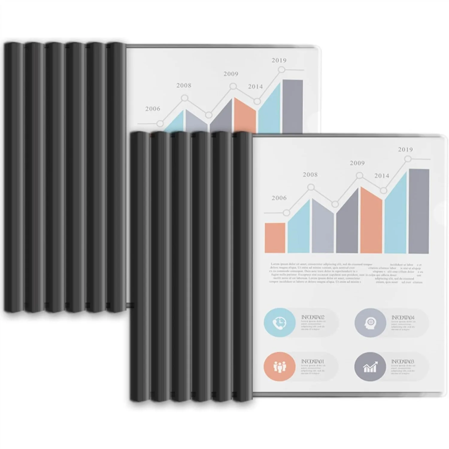 

Clear Report Covers with Sliding Bars, 110 Sheet Capacity, 15mm Sliding Bar File Folder, Letter Size, 8 Mil Thick, Black, for