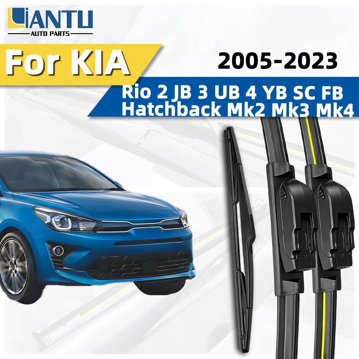 

3PCS Front Rear Windshield Wiper Blades Fit For KIA Rio 2 JB 3 UB Hatchback 4 YB SC FB Mk2 Mk3 Mk4 2005-2023 Car Premium Parts